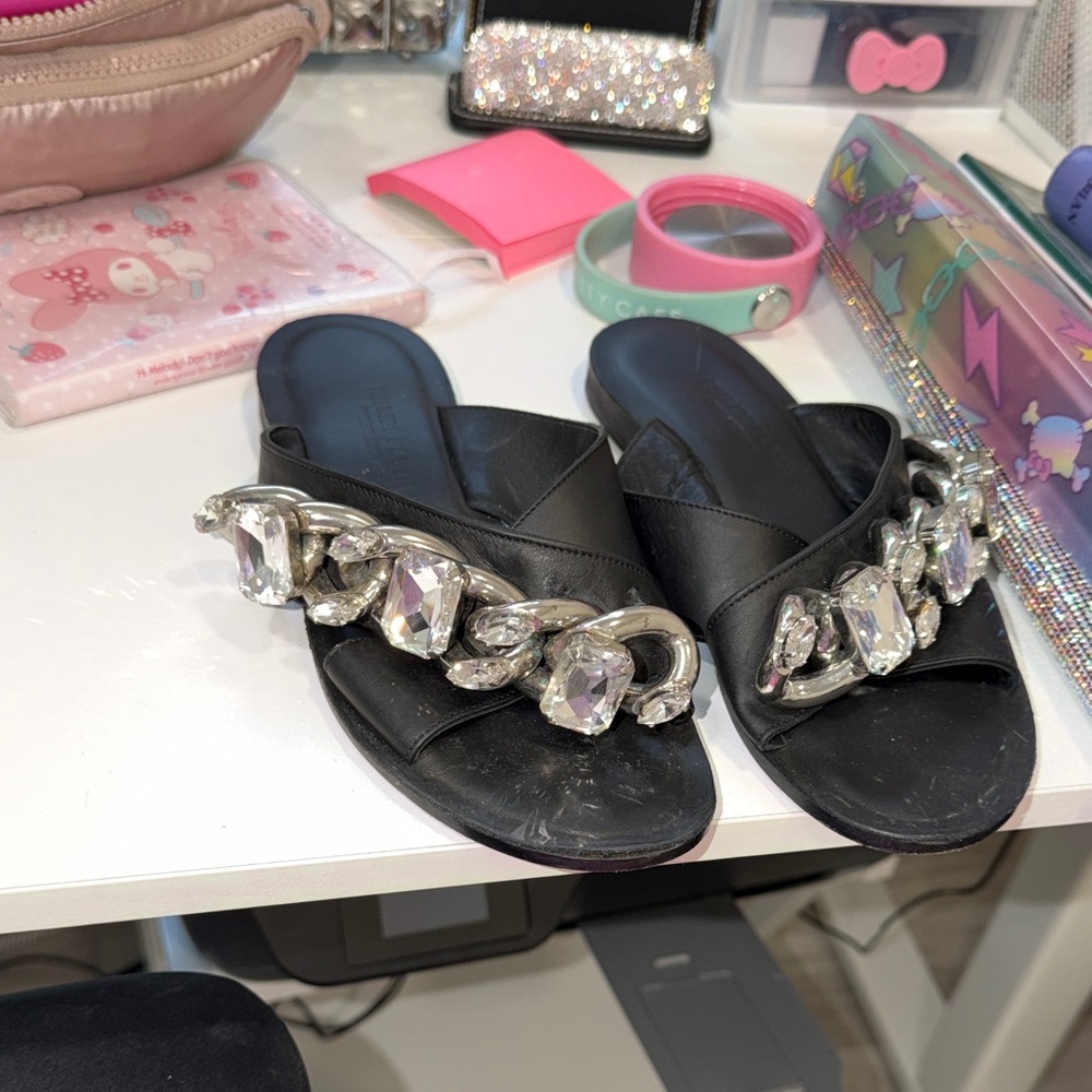 Philipp Plein Black and Silver Embellished Flats